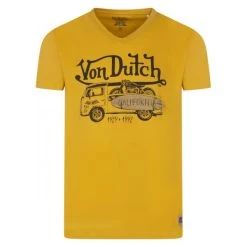 T-shirt Col V Von Dutch En Coton Avec Manches Courtes Jaune Imprimé Fourgonnette