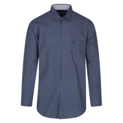 Chemise Ample Bande Originale En Coton Avec Manches Longues Et Col à Bouton Caché Bleue Imprimé Géométrique