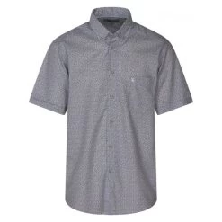 Chemise Droite Bande Originale En Coton Camel Fleurie Avec Manches Courtes Et Col Américain