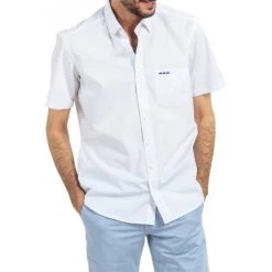 Chemise Avec Manches Courtes Et Col Américain Mise Au Green Coton Blanche