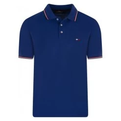 Polo En Maille Piquée Mise Au Green En Coton Avec Manches Courtes Et Col Boutonné Bleu