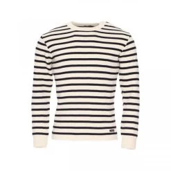 Armor-Lux Authentique Pull Marin Fouesnant Armor Lux 100% Laine écru à Rayures Bleu Marine