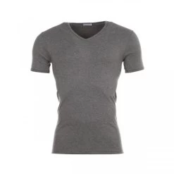 Tee-Shirt Gris, Col V, En Pur Coton Hypoallergénique