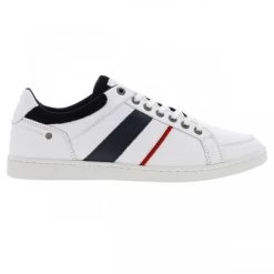 Baskets Redskins Ixia En Cuir Blanc à Détails Bleu Marine Et Rouge