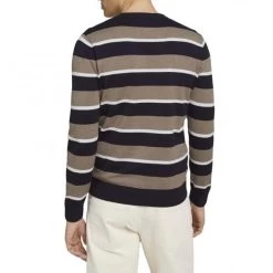 Pull En Coton Tom Tailor Avec Un Col Rond Noir Et Beige -Passons à la mode masculine ! 94165 tom tailor h21 pull 1026491 27753 beige pull en coton tom tailor avec un col rond noir et beige 04 600x600