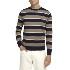 Pull En Coton Tom Tailor Avec Un Col Rond Noir Et Beige -Passons à la mode masculine ! 94165 tom tailor h21 pull 1026491 27753 beige pull en coton tom tailor avec un col rond noir et beige 05 600x600