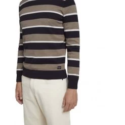 Pull En Coton Tom Tailor Avec Un Col Rond Noir Et Beige -Passons à la mode masculine ! 94165 tom tailor h21 pull 1026491 27753 beige pull en coton tom tailor avec un col rond noir et beige 06 600x600