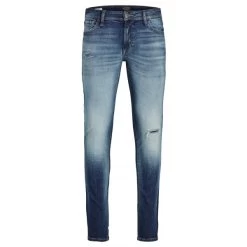 Jean Skinny Jack & Jones En Coton Stretch Mélangé Bleu Effet Délavé