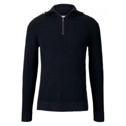 Pull Col Zippé Tom Tailor En Coton Mélangé Bleu Marine