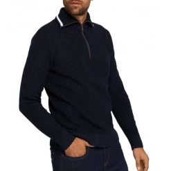 Pull Col Zippé Tom Tailor En Coton Mélangé Bleu Marine -Passons à la mode masculine ! 95224 tom tailor h21 pull 1026511 10668 bleu marine pull col zippe tom tailor en coton melange bleu marine 5 600x600
