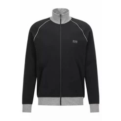 Sweat Zippé Hugo Boss En Coton Stretch Gris Anthracite