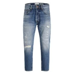 Jean Coupe Droite Jack & Jones Frank En Coton Stretch Bleu Délavé Et Déchiré