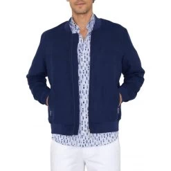 Blouson Style Bombers Manches Longues Col Montant Mise Au Green Bleu Marine