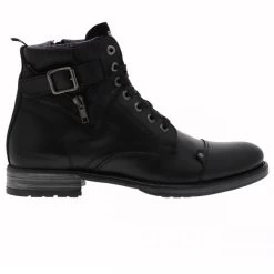 Bottines Redskins En Cuir Noires à Talon Décroché Bas Et à Lacets Plats
