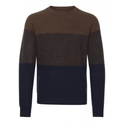 Pull Col Rond Casual Friday Colorblock Bleu Marine Et Marron