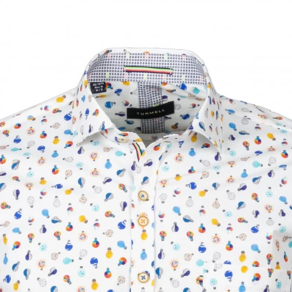 Chemise Coupe Droite Turmell Mora En Coton Stretch Blanc à Motifs Ampoules – Image 2
