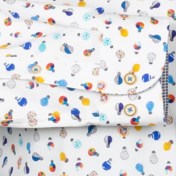 Chemise Coupe Droite Turmell Mora En Coton Stretch Blanc à Motifs Ampoules – Image 4