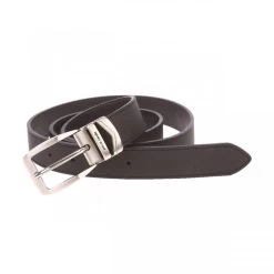 Ceinture Pierre Cardin Ajustable Noir Mat à Petite Boucle Arrondie Argentée