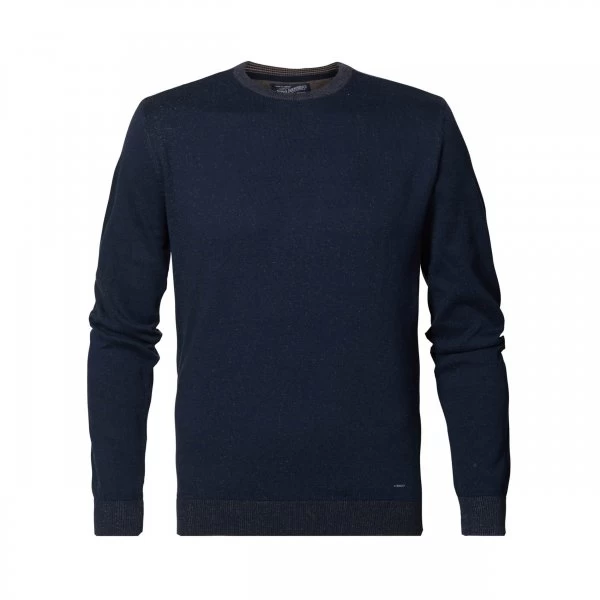 Pull Col Rond Petrol Industries En Coton Bleu Marine Chiné Marron