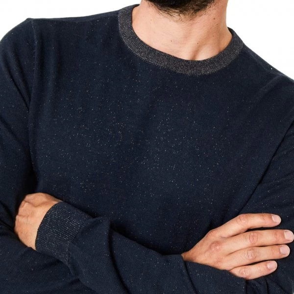 Pull Col Rond Petrol Industries En Coton Bleu Marine Chiné Marron – Image 2