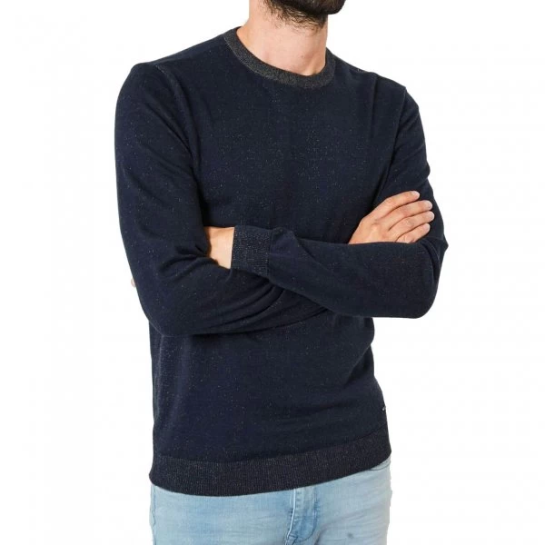 Pull Col Rond Petrol Industries En Coton Bleu Marine Chiné Marron – Image 4