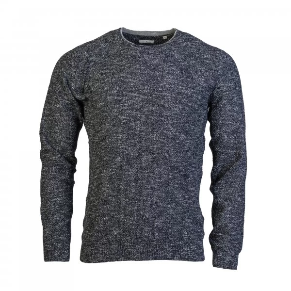 Pull Col Rond Tom Tailor Bleu Marine Chiné à Liseré Gris