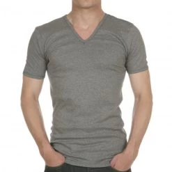 Tee-Shirt Gris, Col V, En Pur Coton Hypoallergénique -Passons à la mode masculine ! tee shirt homme eminence 0318 6600 01 col v gris 1 600x600